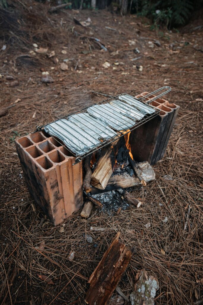 making outdoor fireplace with cinder blocks