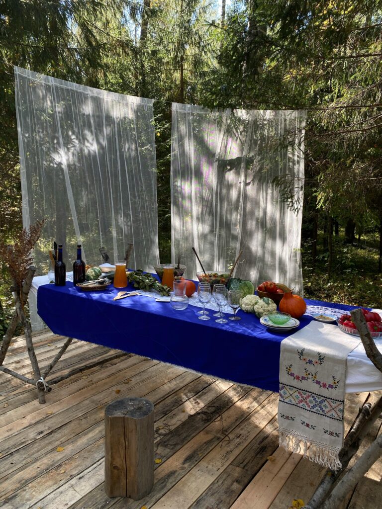 outdoor curtains blowing in the wind